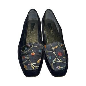 Vintage 90s Enzo Angiolini Liberty Velvet Brocade Smoking Loafer Flats Size 7.5